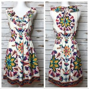 💋ECI Off White Floral Ruffle Mini Dress Size 2